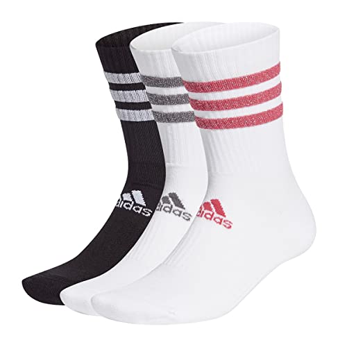 adidas 3S Glam CRW WMS Socks, Unisex-Adult, White/Black/Wild Pink/Grey Five, M