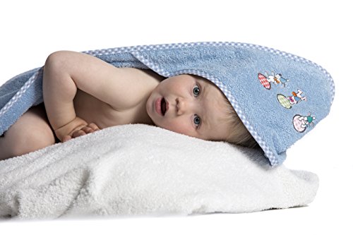 ZOLLNER Toalla bebé con Capucha Grande, algodón, 100x100 cm, azúl Celeste