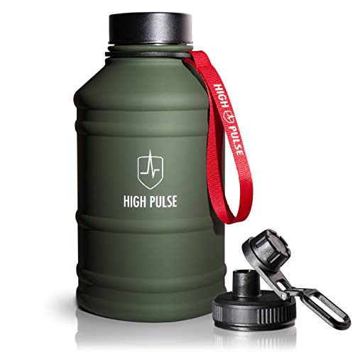 High Pulse | Botella de acero inoxidable con tapa extra para beber (2,2 l) - botella de agua deportiva a prueba de fugas para su entrenamiento de fitness - botella deportiva con gas y sin BPA (verde)