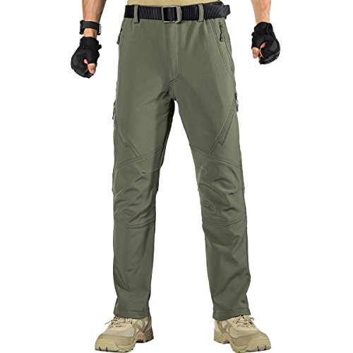 FREE SOLDIER Pantalones de Trabajo Softshell para Hombre Pantalones Trekking Termico Pantalones Montaña Impermeable Pantalones de Snowboard de Invierno Pantalones de Caza (Verde, 44 Largos)
