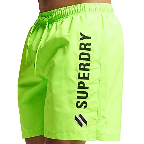 Superdry Code APPLQUE 19INCH Swim Short W2-Pantalones Cortos de natación, Verde neón, M para Hombre