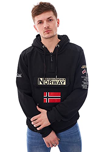 Geographical Norway GYMCLASS Men - Sudadera De Bolsillo Canguro para Hombre - Sudadera con Logo para Hombre - Sudadera con Capucha De Manga Larga - Sudadera Sport Regulier (Negro L)