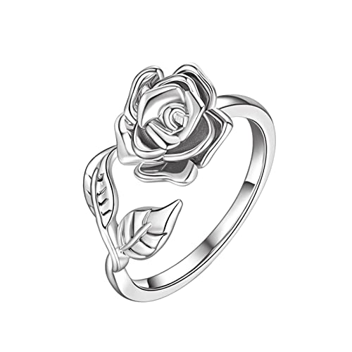 Color plata hoja rosa oro color rosa boda compromiso anillo abierto para mujer regalo de San Valentín para ella, b, Talla única