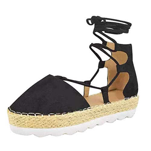 Minetom Mujer Sandalias Verano Zapatos Plano con Cordones Sandalias Romano Estilo Moda Cerrado Fiesta Sandalias Strappy Zapatos Negro EU 41