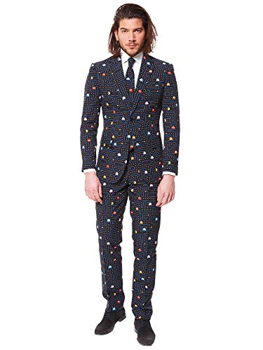 OppoSuits Prom Suits For Men – Pac-Man – Comes with Jacket, Pants and Tie In Funny Designs Traje de Hombre, Black, 46