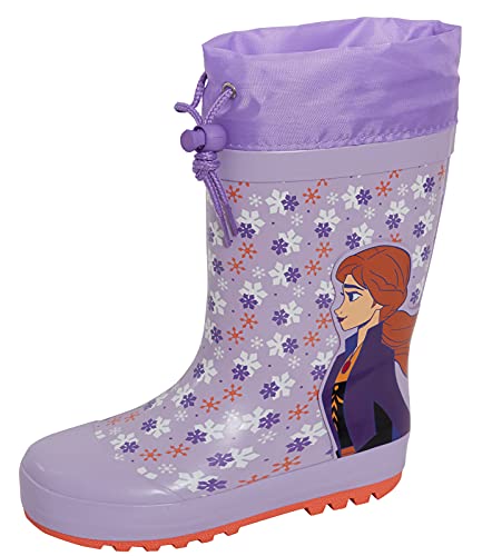Disney Botas de Wellington para niñas Frozen 2 Tie Top para niños Elsa Anna goma Wellies lluvia nieve zapatos, Lila, 28 EU
