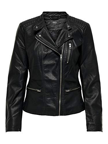 ONLY Leather Look Jacket Chaqueta, Black, 36 EU para Mujer
