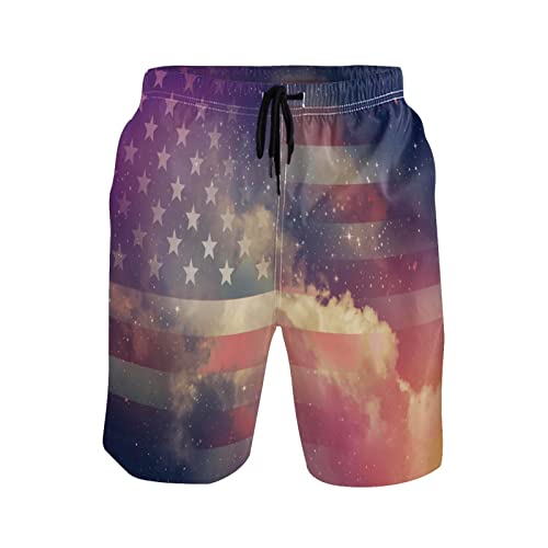 Linomo Pantalones cortos de natación para hombre, con bandera americana, pantalones cortos de playa de secado rápido, pantalones cortos de surf para hombres, multicolor, XL