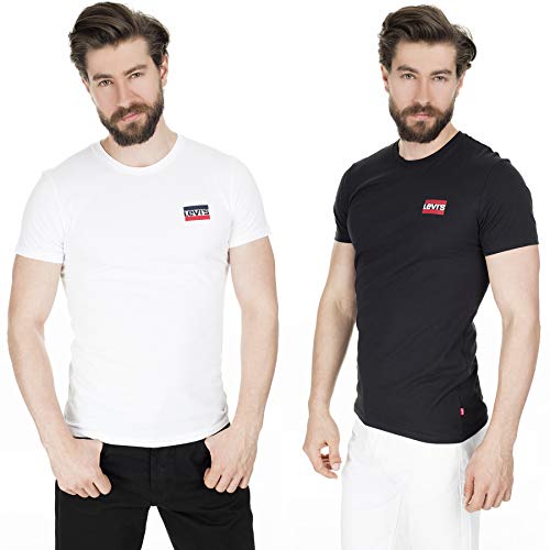 Levi's 2-Pack Crewneck Graphic Tee, Camiseta, Hombre, Sportswear White/Mineral Black, M