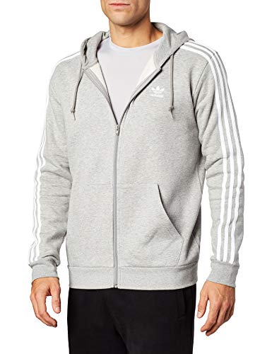 adidas 3-Stripes FZ Sweatshirt, Hombre, Medium Grey Heather, L