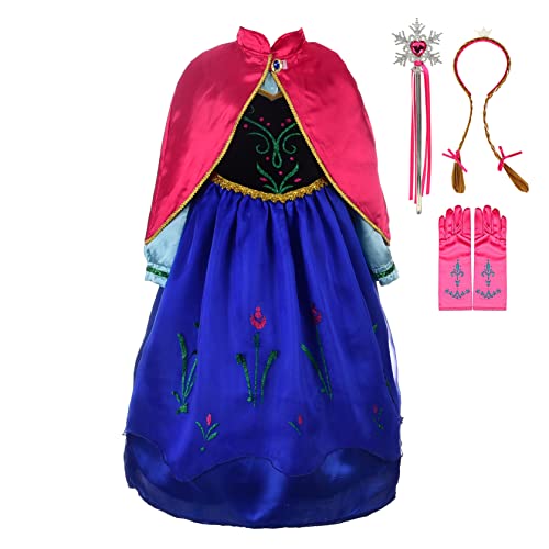 Lito Angels Disfraz Vestido de Princesa Anna con Capa y Accesorios para Niñas Pequeñas Talla 4-5 años
