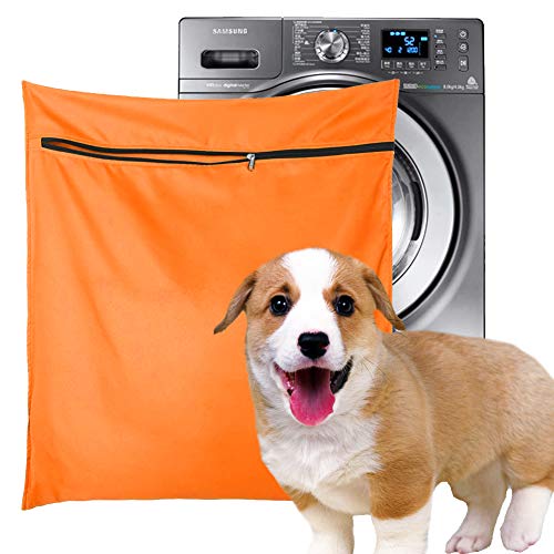 Bolsa de lavandería para mascotas, filtros azules para el pelo de mascotas, bolsa de lavado para lavadora con cremallera YKK para ropa de cama de mascotas, mantas de toallas (Jumbo, naranja)