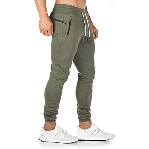 Yageshark - Pantalones de deporte para hombre, de algodón, ajustados verde L