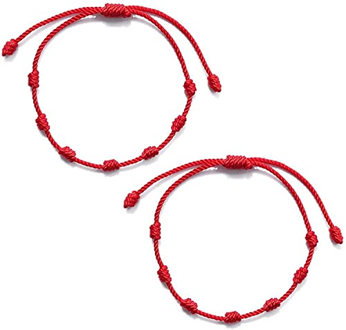 2 pulseras rojas de la suerte 7 nudos, amuleto de cuerda de protección, regalo de año nuevo, diestro y profesional