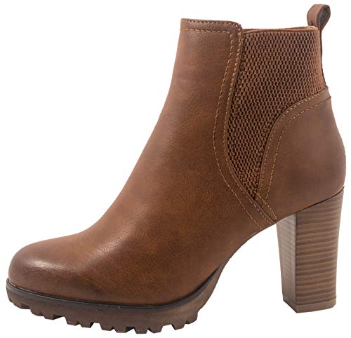 Elara Damen Stiefeletten Ankle Boots Chunkyrayan BZ66019-KB Camel-38