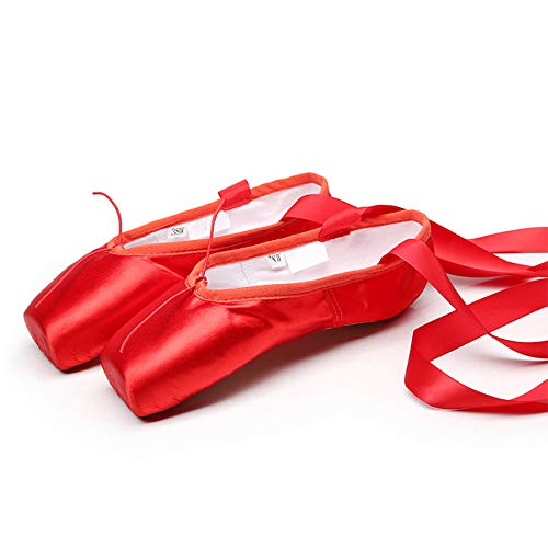 DDDD store Zapatillas de Ballet de Punta Zapatos Satén/Lienzo con Puntera de Gel de Silicona/Esponja y Cintas para Niñas (por Favor Seleccione una Talla más Grande)