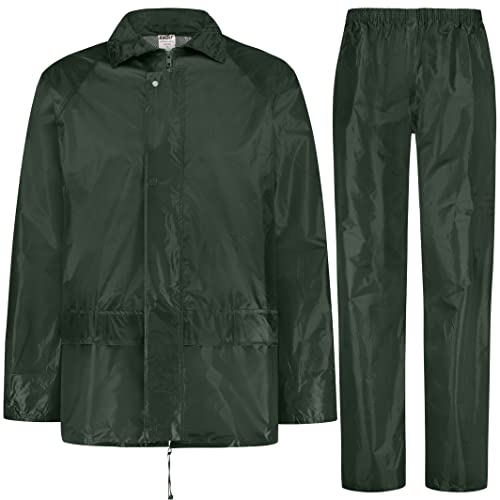 BWOLF Himalaya Unisex Traje de Lluvia Traje Impermeable hombre Traje Impermeable mujer chaqueta de lluvia + pantalones de lluvia verde oscuro XXL