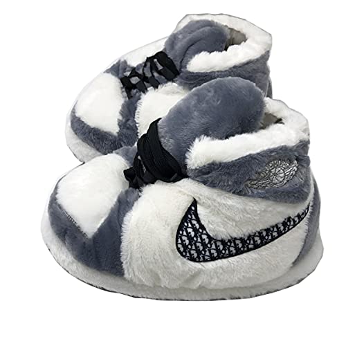 iPantuflas | Zapatillas Casa de Sneakers AJ 1 para Hombre | Talla única 43-48 | Pantuflas Originales para Regalar | Zapatillas de Invierno Divertidas Calentitas para el hogar (Gris)