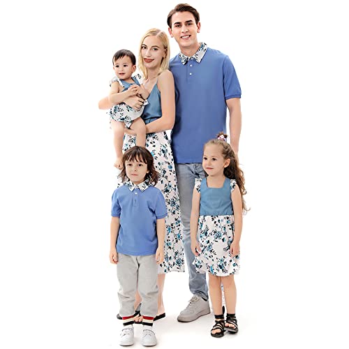 Conjunto de ropa familiar a juego con estampado floral sin mangas vestido para hombre, camisa de bebé mameluco de verano a juego con faldas, Mamá azul, X-Large