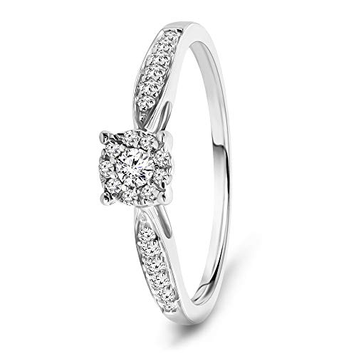 Miore anillo sortija de compromiso para mujer oro blanco 9kt 375 con diamantes naturales talla brillante 0,20 ct