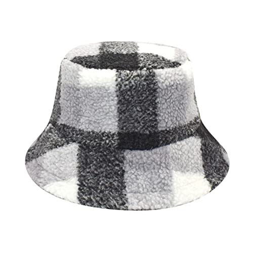Sombrero de pescador de felpa para otoño e invierno, estilo Y2, a cuadros, cálido, para lavabo, europeo, americano, de imitación al aire libre, color negro, gris, Talla única
