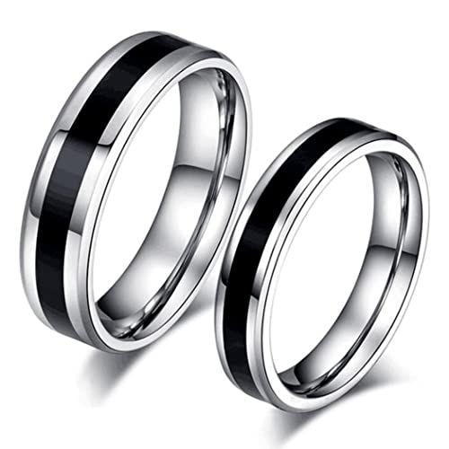 Aukmla Juego de anillos de compromiso de plata para parejas, anillos de compromiso negros, anillos de compromiso para mujeres y hombres, sin talla, Plata Cobre