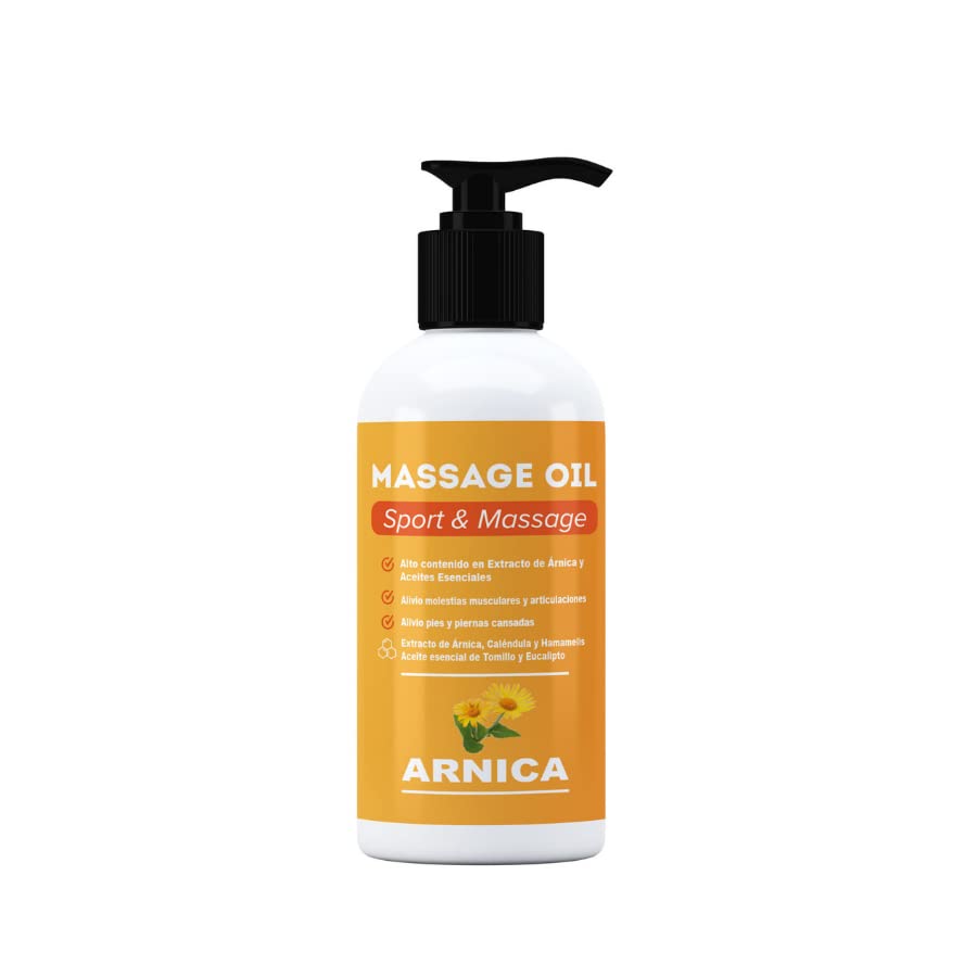 QKnatur - ARNICA - Aceite para masaje con extracto de Arnica, Calendula y Hamamelis - Ideal para masajes en musculos, espalda, hombro, pies, rodilla, contracturas (250 ml)