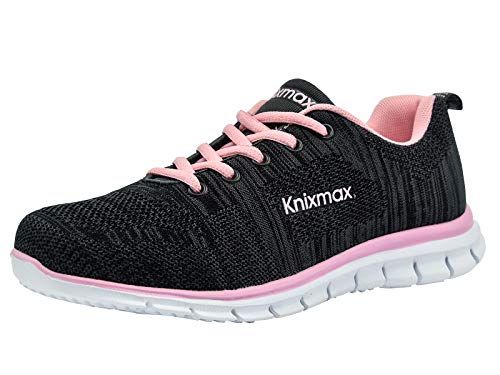 Knixmax Zapatillas Deportivas para Mujer Transpirables Ligero Cómodas Zapatos para Correr para Fitness Caminar Casual Deporte Sneakers Negro Pink 39EU