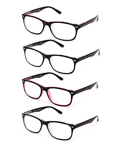 furein Pack de 4 Gafas de Lectura Vista Cansada Presbicia, Gafas de Hombre y Mujer Unisex con Montura de Pasta, Bisagras de Resorte, Para Leer, Ver de Cerca (+1.50 Dioptrías (Paquete de 4))
