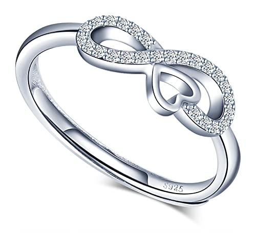 MICGIGI Anillo abierto de plata de ley 925 para mujer, símbolo del infinito, anillo ajustable con circonita, Plata, Cubic Zirconia
