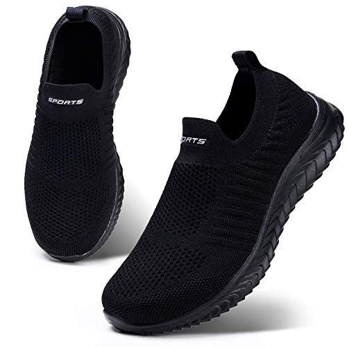 HKR Zapatillas Slip On para Mujer Walking Shoe Espuma ViscoeláStica EláStico Todo Negro 35 EU