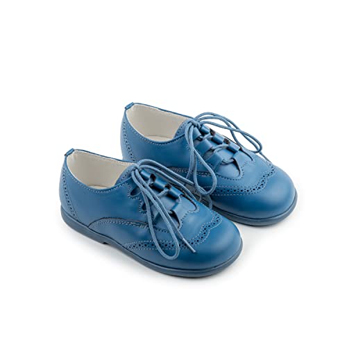 BIGUEL - Inglesitos Piel Azul - Zapato Blucher Bebe Elegante para niño o niña - Zapatos inglesitos niño para comunion - Mocasin niño en Color Azul o Camel para Primeros Pasos Fabricados en España