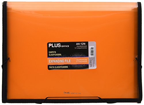 Plus Office A4-12N - Carpeta clasificadora translúcida, 12 separadores, A4, naranja