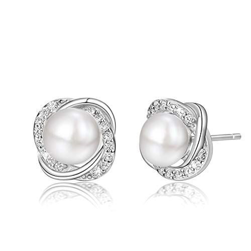 PEARLOVE Aretes de Perlas de Agua Dulce de Plata de ley 925 Hipoalergénicos, Pendientes de Flores de Perla para Mujer Niña, Regalo de Joyería para Cumpleaños