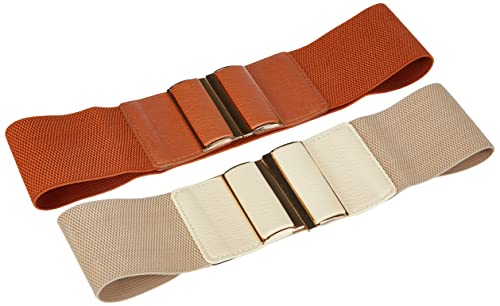 Cinturones Elásticos Elásticos para Mujer Cinturones Anchos Cinturón Ajustado de Cintura Elástica para Vestido, Abrigo, Chaqueta de Plumas, Marrón y Beige