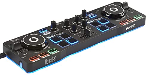 Hercules DJControl Starlight - Controladora DJ USB portatil de 2 pistas y 8 Pads, software Serato DJ Lite, para PC y MAC