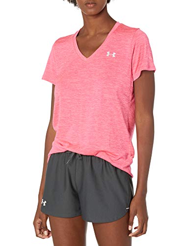 Under Armour Tech Short Sleeve V - Twist, Camiseta Mujer, Rojo (cerise Pink Lemonade Metallic Silver), M