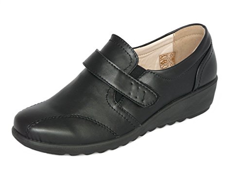 Zapatos de Mujer Mocasines Ligero, Cuero de Imitación y Forrado con Cuero, Zapatos Cómodo sin Cordones - con Cierre de Velcro (EU 38 UK 5, Negro)