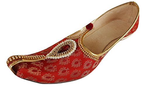 Hombres Punjabi Jutti Mojari Étnico Indio Khussa Pisos De Boda Zapatos EE.UU. Talla 8-12 FloShi Rojo, Rojo, 42 EU