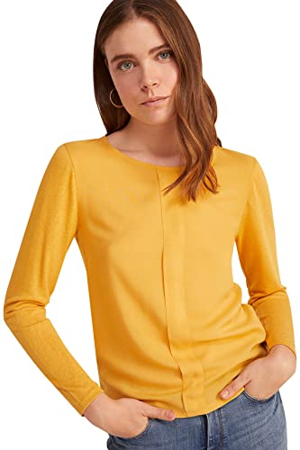 Springfield Camiseta Bimateria Plisado, Camiseta Mujer, Oro/Amarillo (Gold/Mustard), S