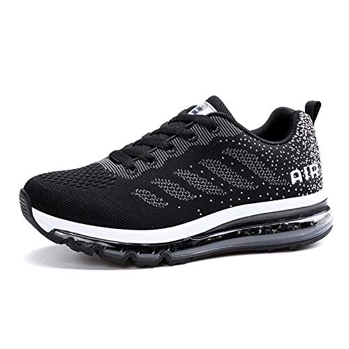 Air Zapatillas de Running para Hombre Mujer Zapatos para Correr y Asfalto Aire Libre y Deportes Calzado Unisexo Black White 42