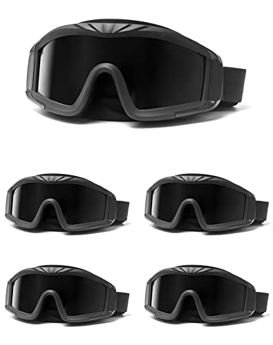QWORK 5PCS Airsoft Gafas tácticas para Deportes al Aire Libre, con 3 Lentes Intercambiables, protección UV, para Paintball, equitación, Caza, Ciclismo, Color Negro