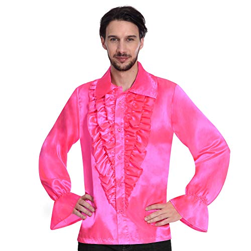 amscan 9907016 Camisa de Discoteca Rosa Satinado para Hombre Adulto, Talla L