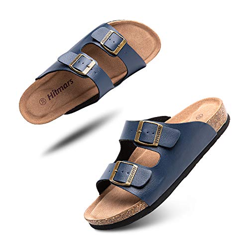Hitmars Sandalias Mujer Hombre Planas Zapatillas Verano Chanclas Con Hebilla Mules Zapatos Soporte Del Arco Comodas Azul Talla 39 EU