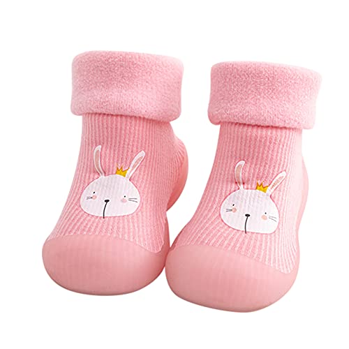 Calcetines antideslizantes cálidos de lana de suela blanda para niños, zapatos para niños pequeños, Suela de bebé, zapatos de media suaves para niñas, calcetines sólidos para niños (Pink, 20-21)