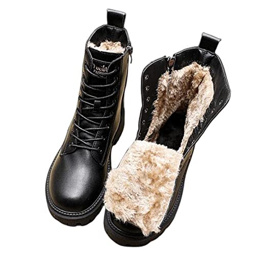 HIHELO Botas de nieve Botas de invierno Zapatos de mujer Botas de cuero negro Botines de tobillo Zapatos de plataforma caliente