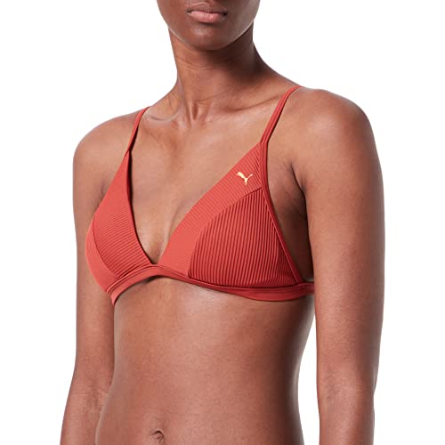 PUMA Swimwear Ribbed Triangle Top Parte Superior de Bikini, Color marrón, XS para Mujer