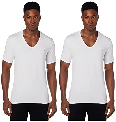 Calvin Klein Pack de 2 Camiseta para Hombre S/S V Neck 2 Pk con Cuello de Pico, Blanco (White), Xl