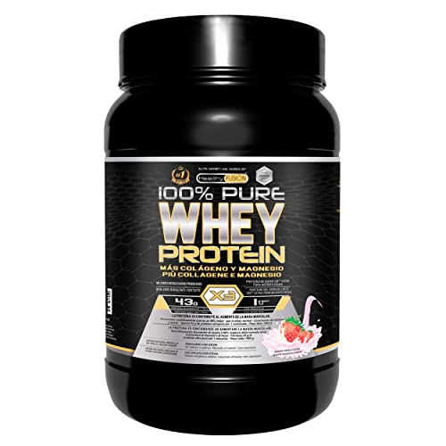 Healthy Fusion Whey Protein | Proteina whey pura con colágeno + magnesio | Tonifica y aumenta la masa muscular | Mejora tus entrenamientos | 1000g de proteína (Fresa)