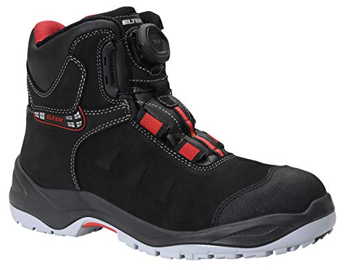 Zapatos de seguridad ELTEN TILL BOA Mid ESD S3, mujeres y hombres, cuero, puntera de acero, ligero, robusto, negro/rojo, tamaño: 42